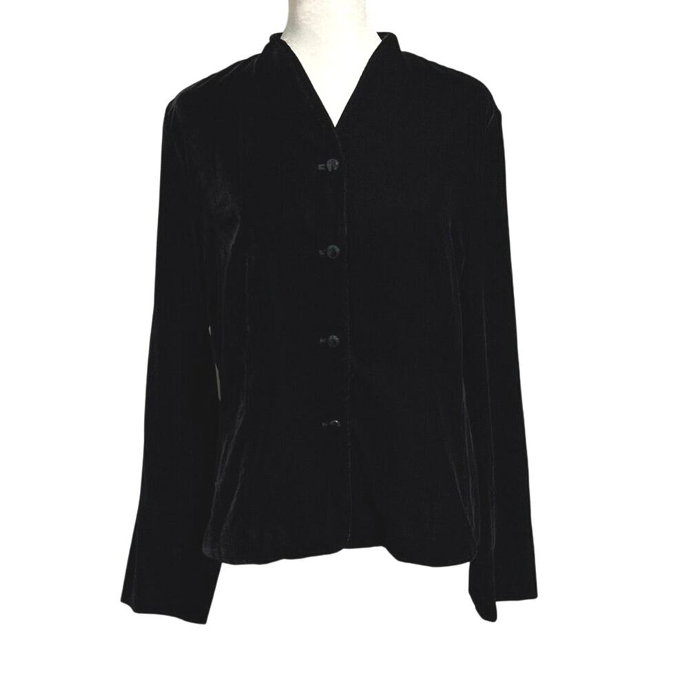 Vintage Talbots Size 10 Button Front Shirt Top Black Velvet Goth